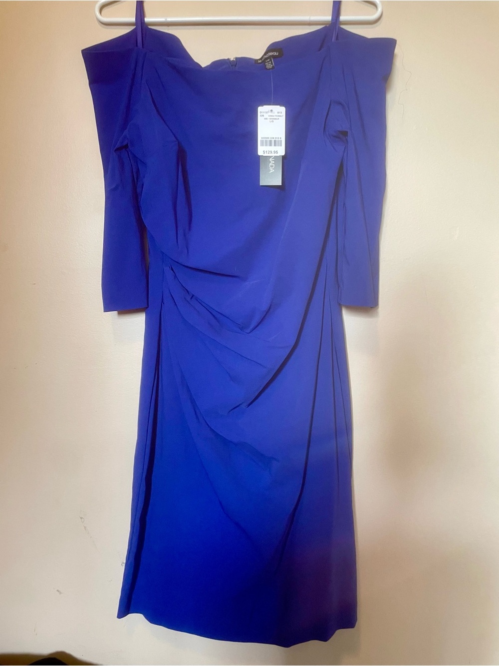 Vintage 90s Le Chateau Off Shoulder Royal Blue Dress NWT Large